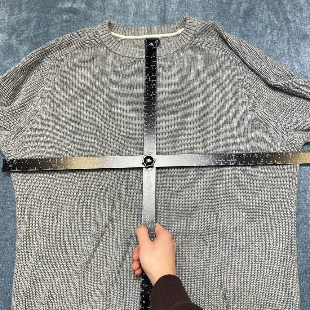 Lands' End Drifter Sweater Mens 2XL Gray Shaker Stitch Knit Cotton Raglan Sleeve